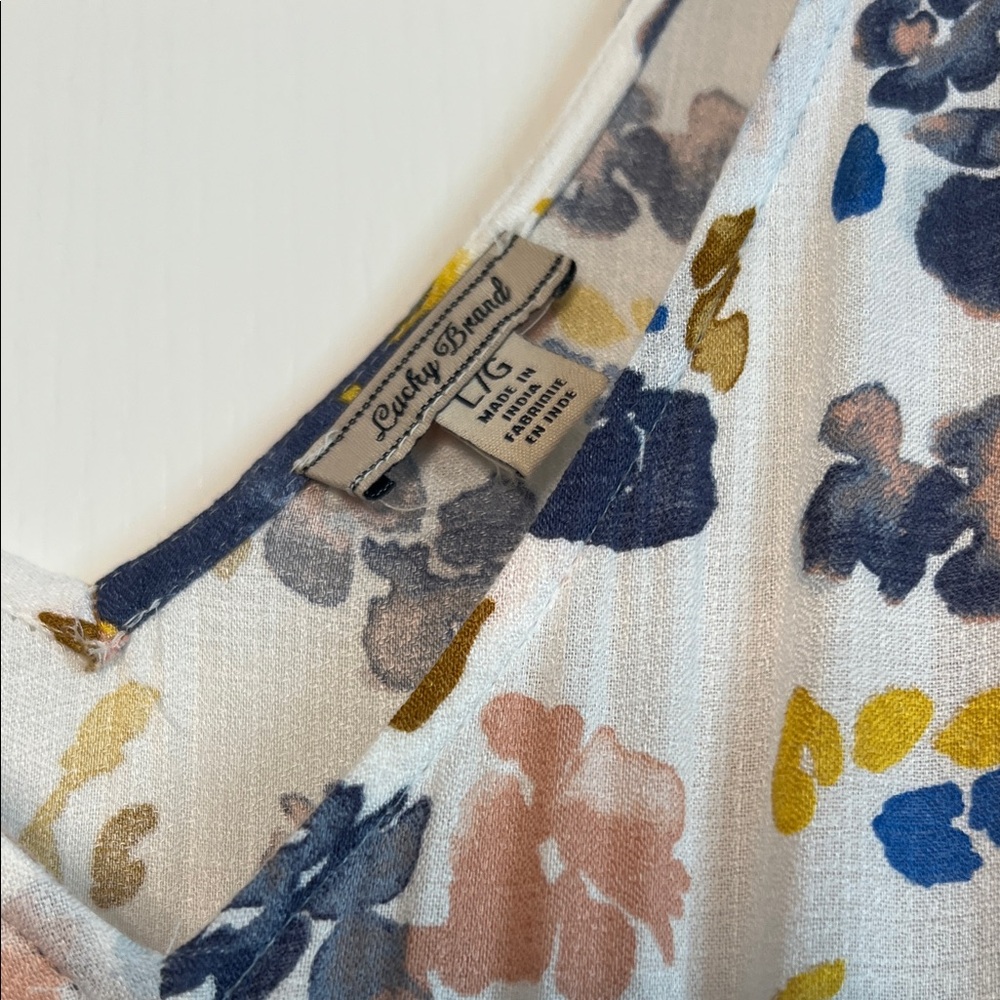 Lucky Brand White Floral Maxi Dress with Blue and Peach Flowers - Picture 4 of 8
